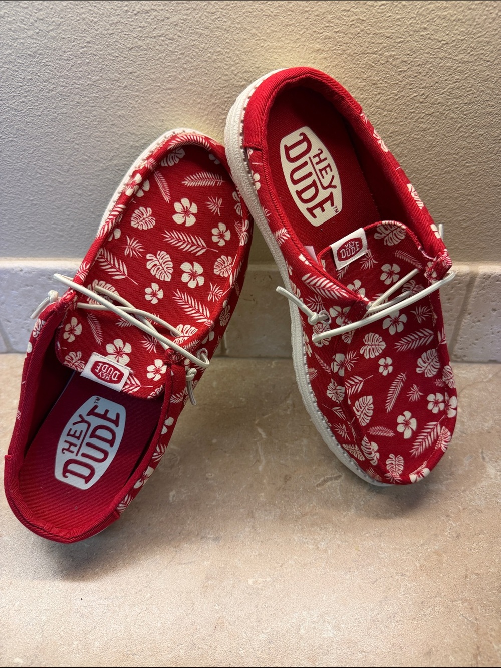 Hey Dude Red Floral Slip-On Kids Sneakers